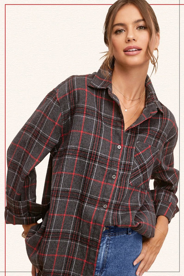Loose Fit Button Down Soft Fabric Plaid Shirts - Blush & Cactus