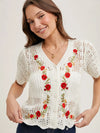 Floral Embroidered Button Down Knit Top