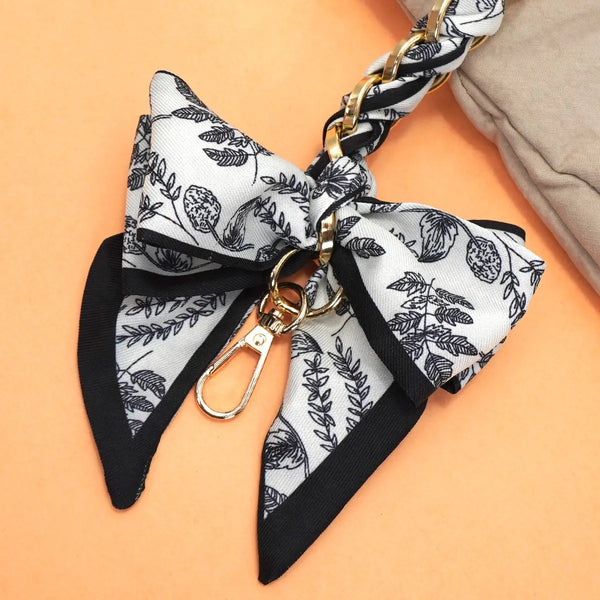 Vintage Floral Silk Bow Bag Charm Keychain