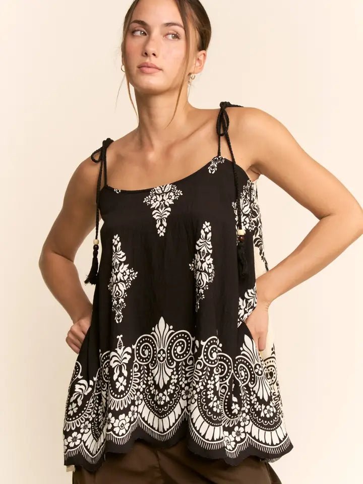 Print Handkerchief Hem Cami Top - Blush & Cactus