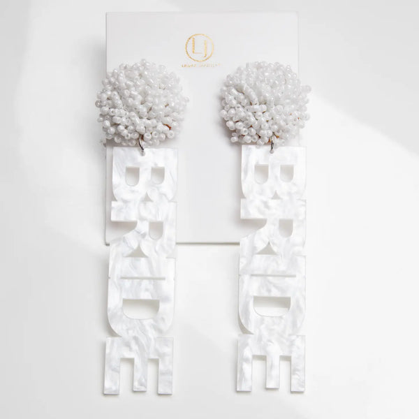 White Arylc Bride Earrings