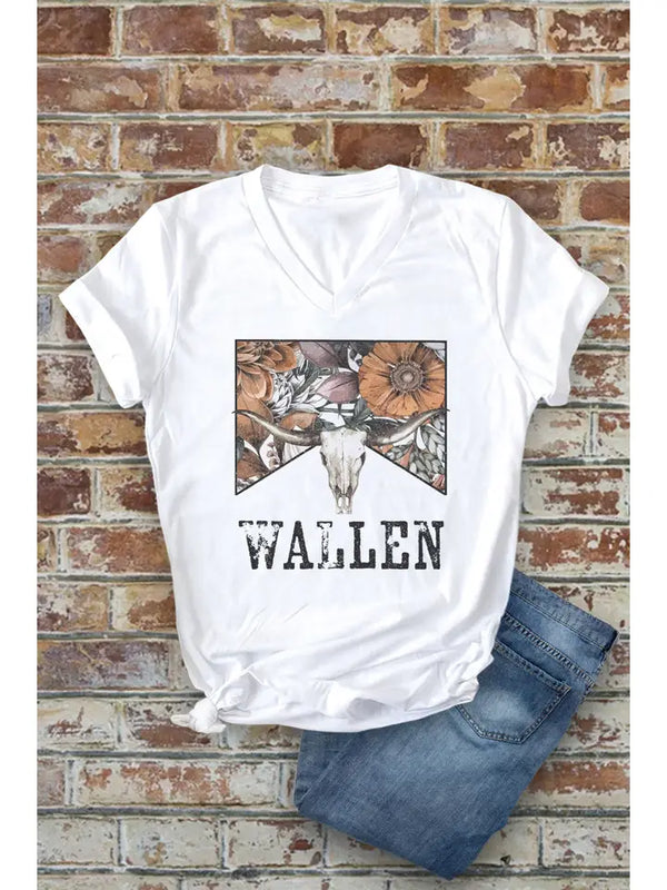 Bull Horn Flowers, Western, Rodeo, Unisex V-Neck T-Shirt