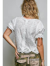 POL Round Neck Short Sleeve Button Closure Crochet Top - Blush & Cactus