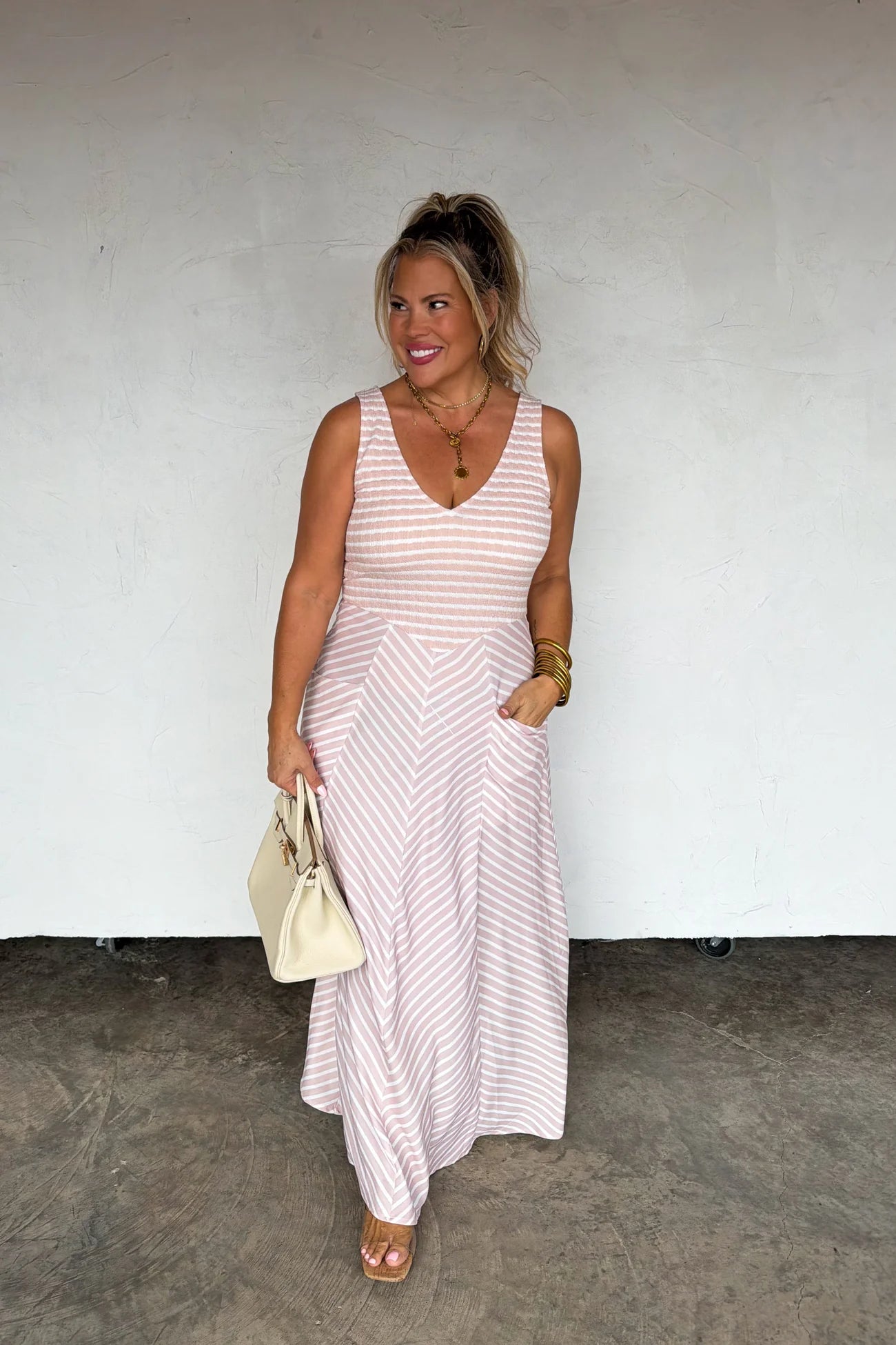 **PREORDER** Spring Luciana Stripe Dress - Blush & Cactus