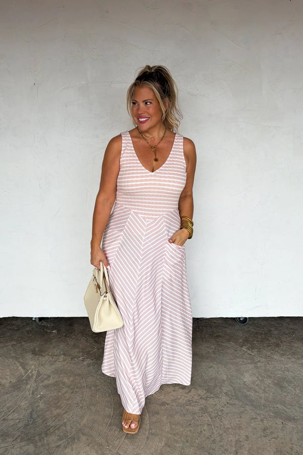 **PREORDER** Spring Luciana Stripe Dress - Blush & Cactus