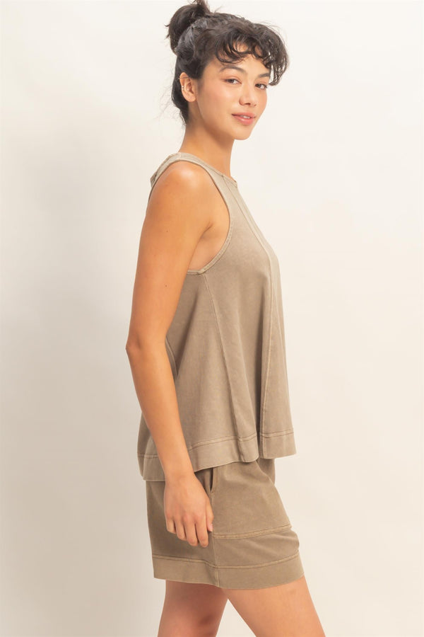 Sleeveless Round Neck Top & Shorts Set