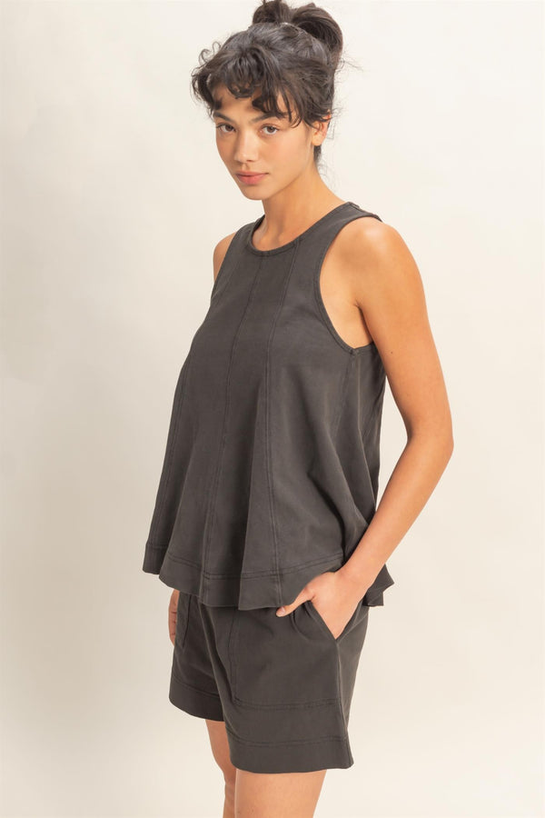 Sleeveless Round Neck Top & Shorts Set
