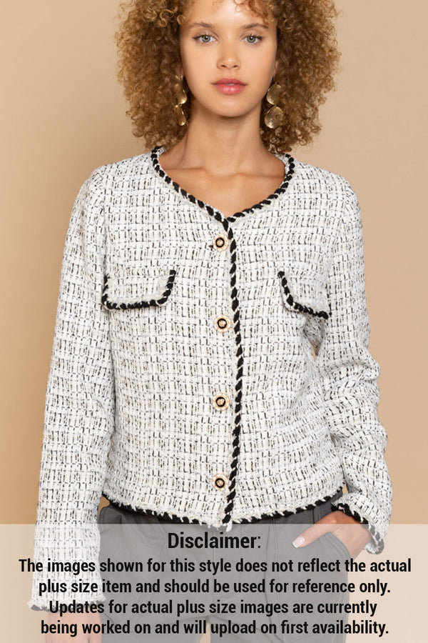 SALE POL Button Down Tweed Jacket - Curvy Size
