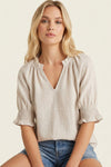 Frilled Split Neck Gauze Top - Blush & Cactus