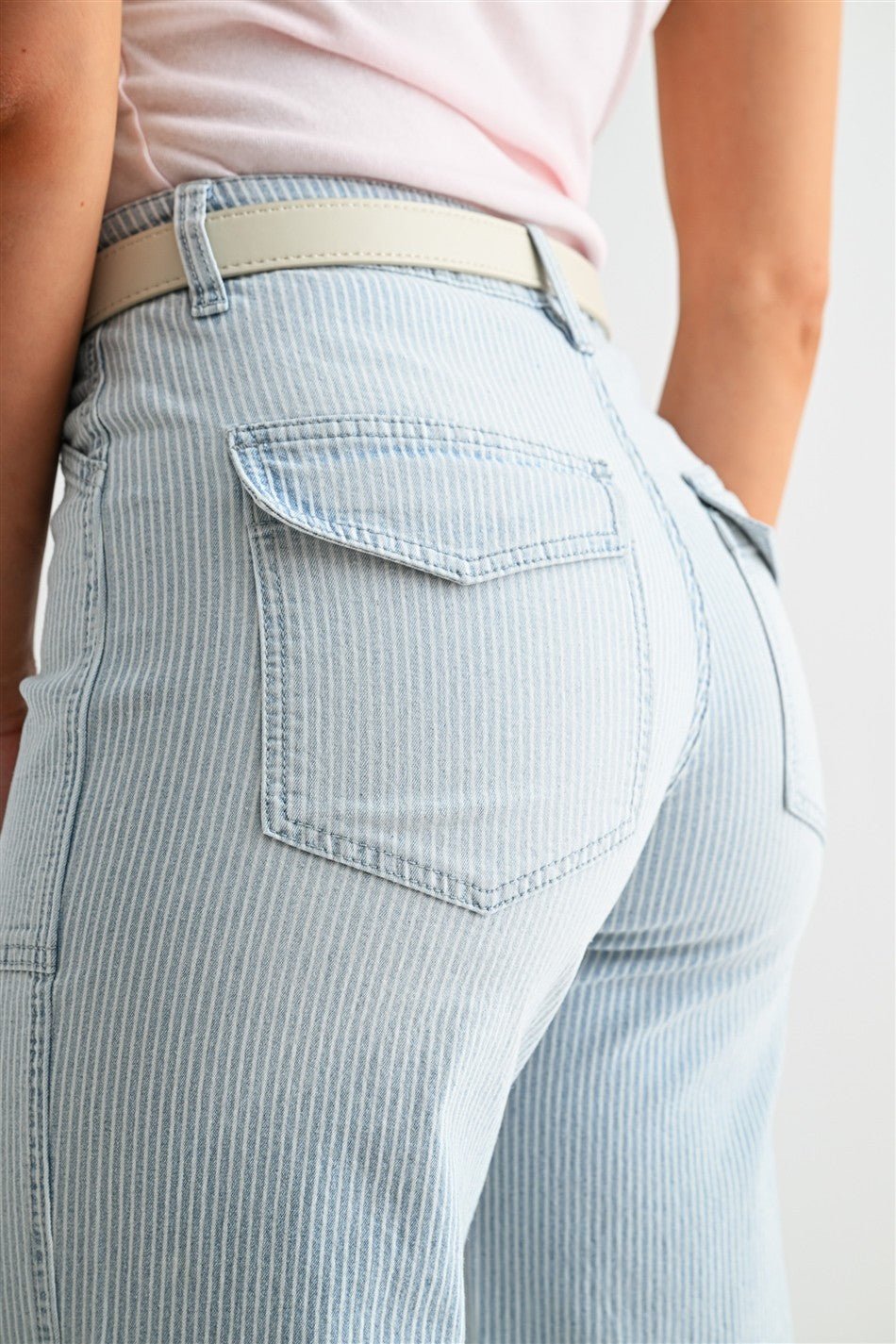 Mica Denim High - rise Wide Leg Cropped Stripe - Blush & Cactus