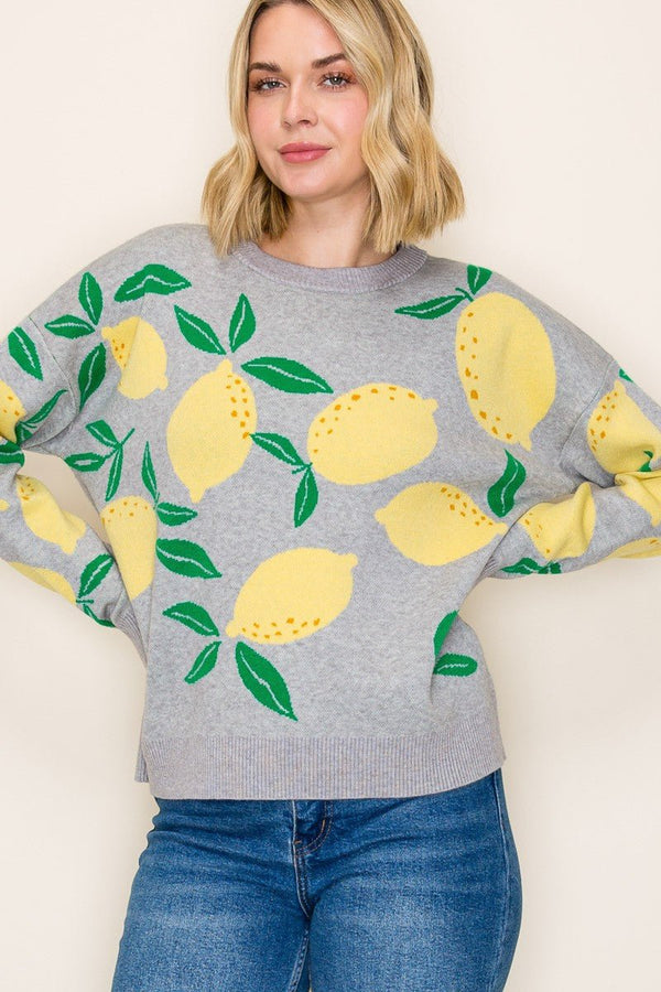 Lemon Pattern Sweater - Blush & Cactus