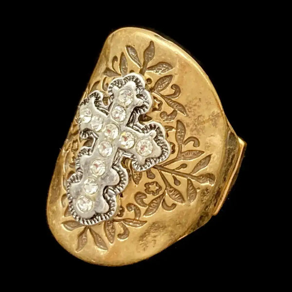Cross Rhinestone Filigree Stretch Ring