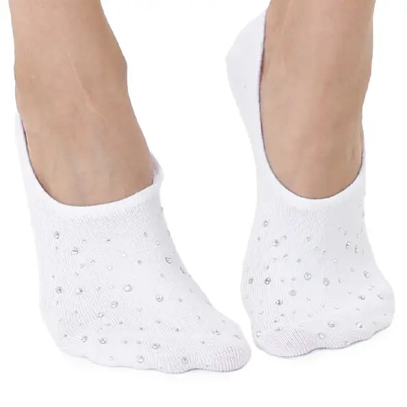 No-Show Liner Socks w/ Crystal Jewel Embellishments - White