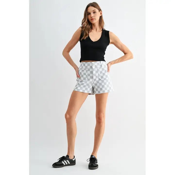 Mica High - Rise Shorts Chess Print - Blush & Cactus