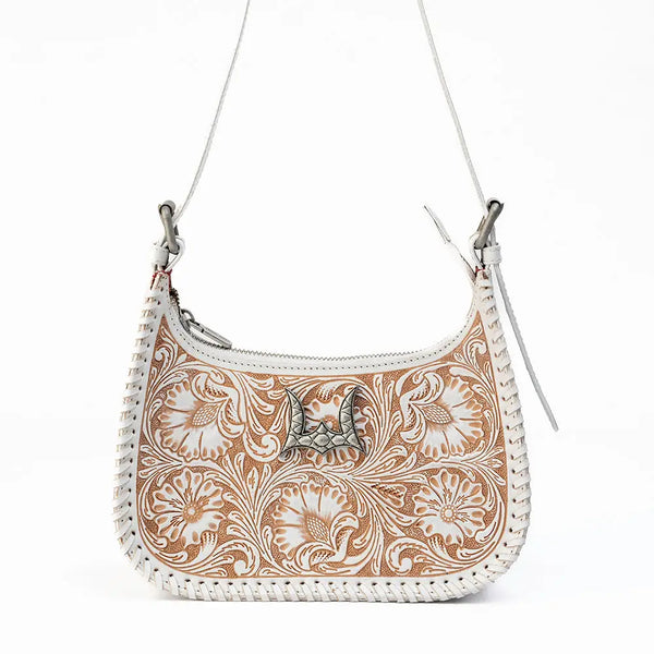 Loyal West Dannia Medium Purse - Ivory Dust Handtooled Leather and Calfskin