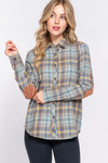 DOORBUSTER Long Sleeve W/suede Patch Button Down Plaid Shirt - Blush & Cactus