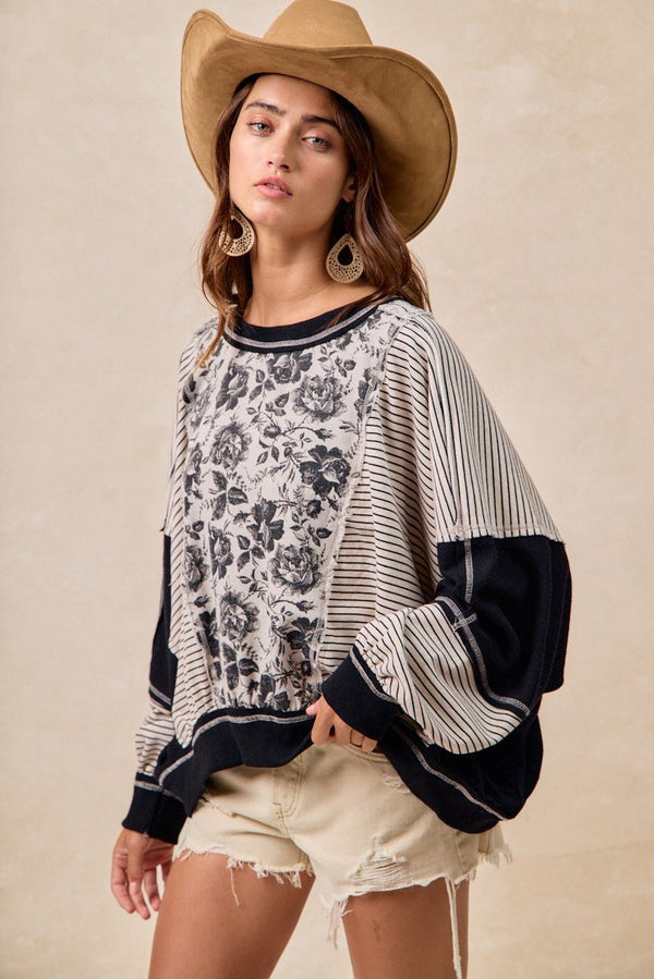 BIBI Rose Twill And Stripe Mix And Match Top - Blush & Cactus