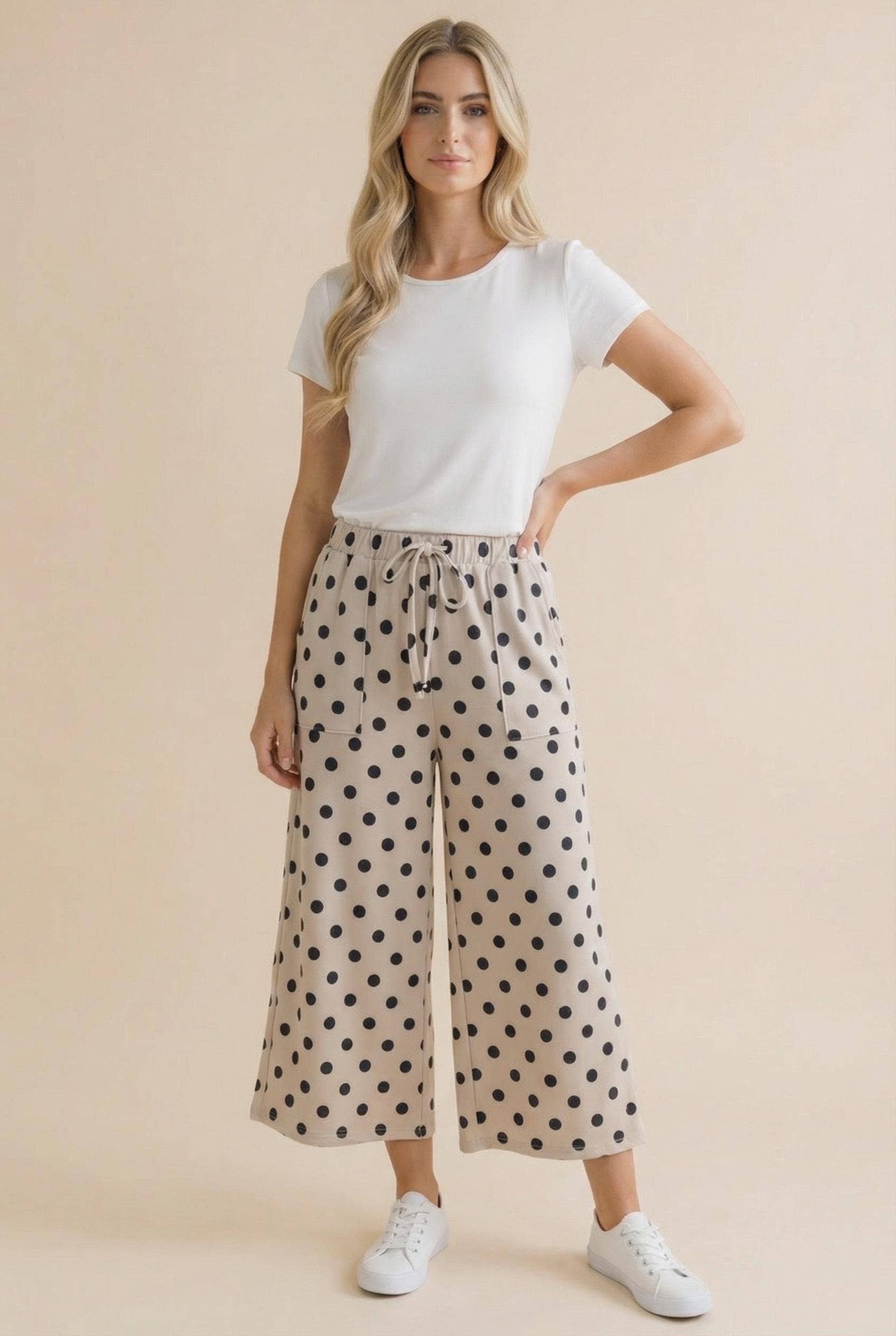 Plus Elastic Waist Polka Dot Pants - Blush & Cactus