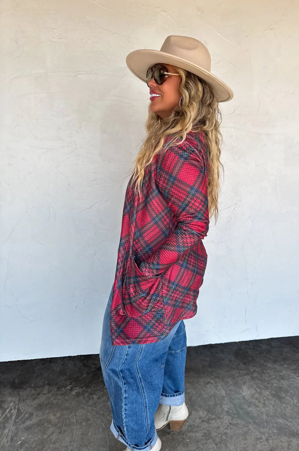 Red Plaid Lola Cardigans - Blush & Cactus