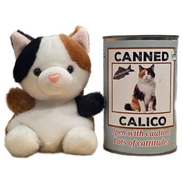 Canned Calico Cat | Stuffed Animal Cat Plush W/Jokes - Blush & Cactus