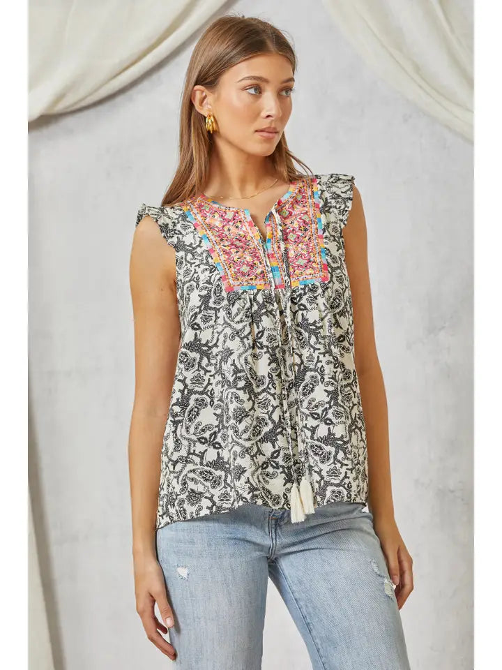 Savanna Jane Print Blouse with Flutter Sleeves