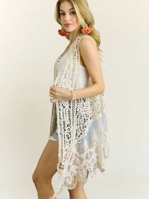 Golden Hour Crochet Vest - Blush & Cactus