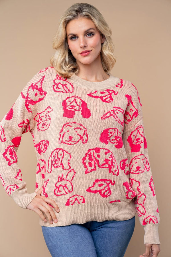 Cutie Dog Sweater - Blush & Cactus