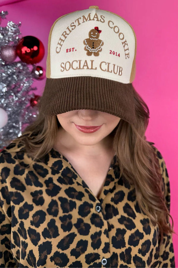Christmas Cookie Social Club Corduroy Hat - Blush & Cactus