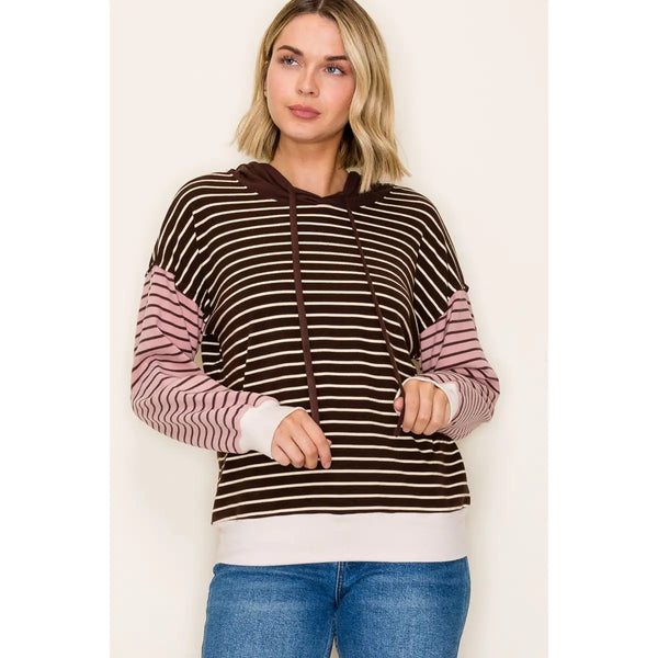 Staccato Color Blocked Stripe Hoodie Top