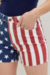 Judy Blue HW Americana Flag Fray Hem Shorts - Blush & Cactus