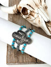 3 Layered Beaded Western Cactus Stretch Bracelet - Blush & Cactus