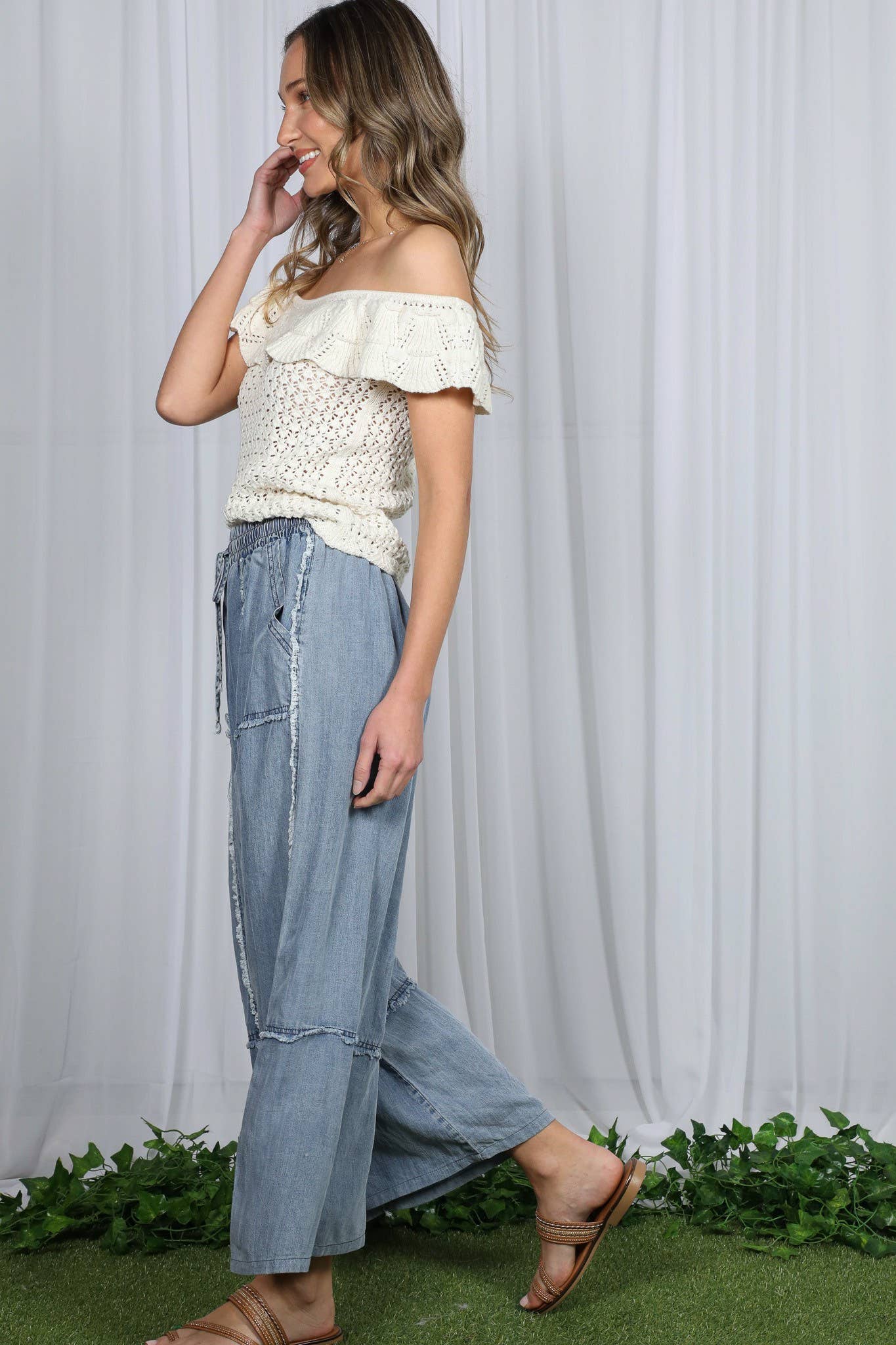 Self Fray Tencel Chambray Palazzo Pants