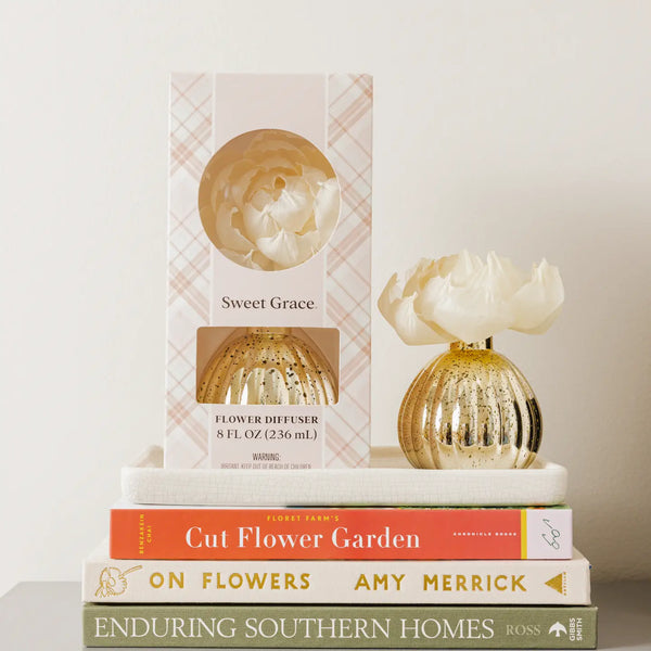 Sweet Grace Plaid Flower Diffuser | Metallic Vessel - Blush & Cactus