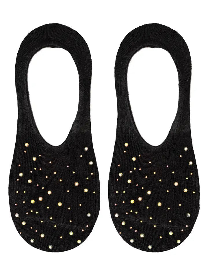 No - Show Liner Socks w/ Crystal Jewel Embellishments - Black - Blush & Cactus