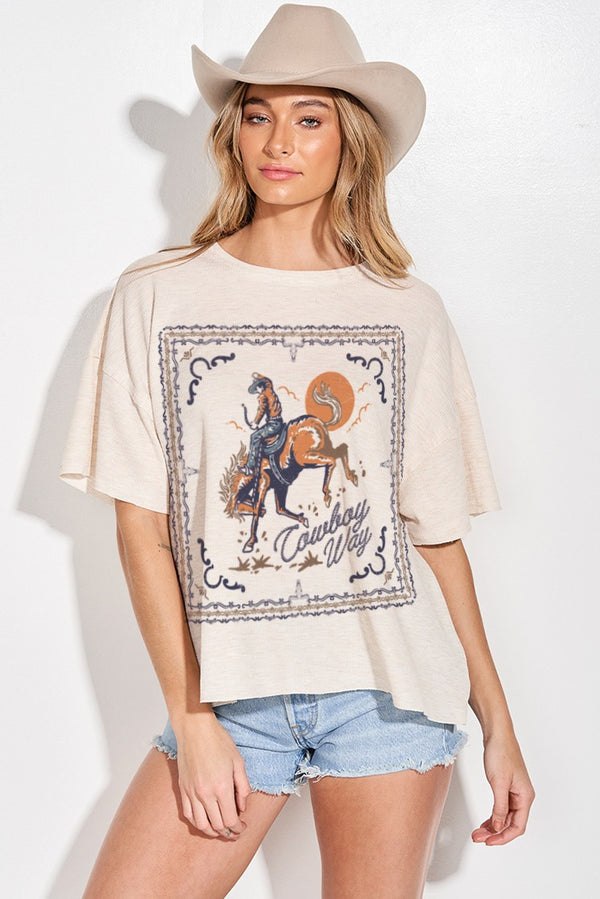Phil Love Bohemian Cowboy Print Thermal Short Sleeve Top