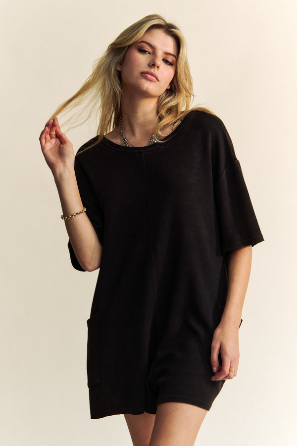 Davi & Dani Mineral-washed Back Patched Pocket Romper