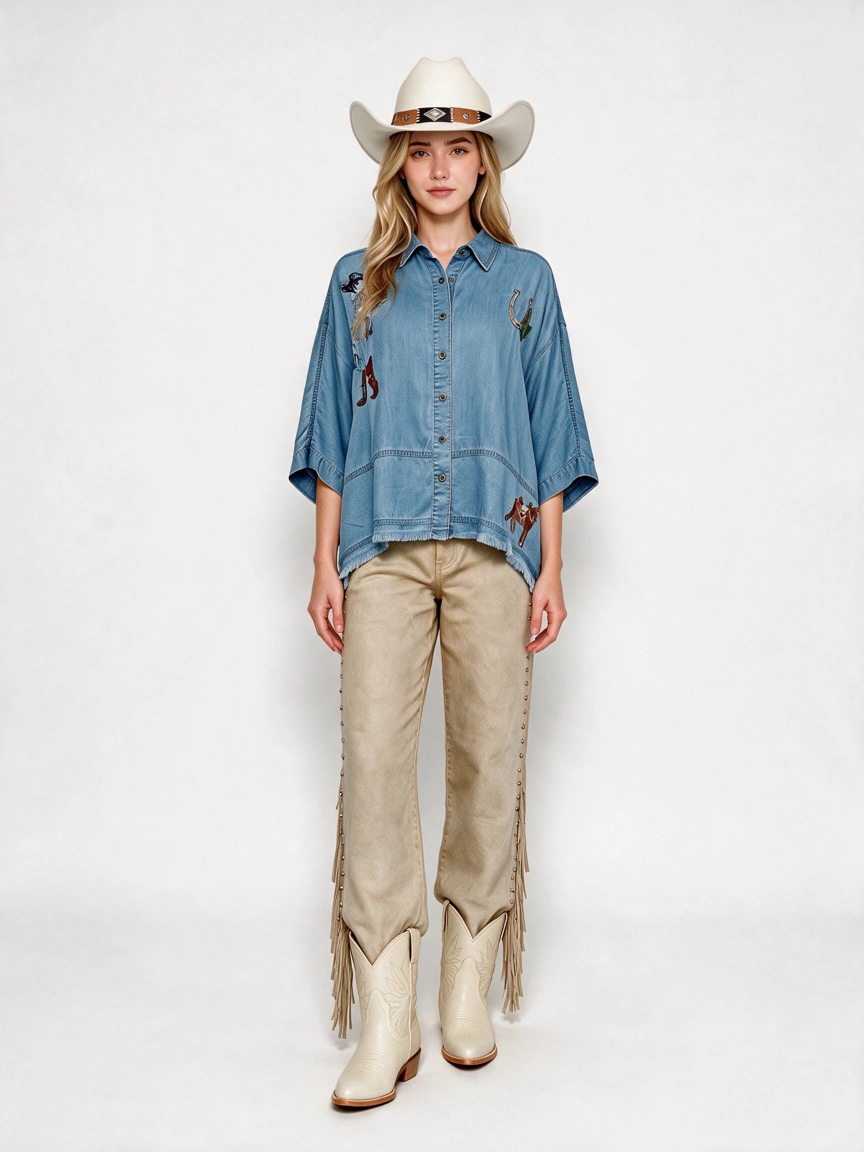 Western Cowboy Embroidered Tencel Shirt