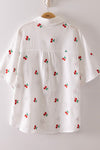 Fruit Embroidery Oversized Shirt Top - Curvy Size