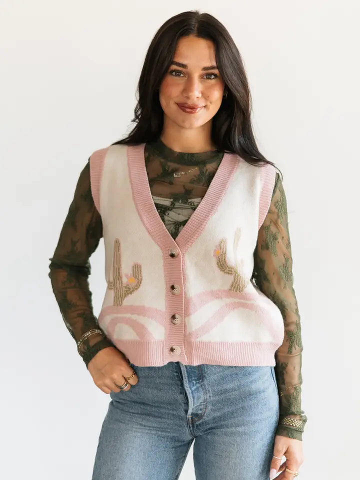 Pink Cactus Button Vest