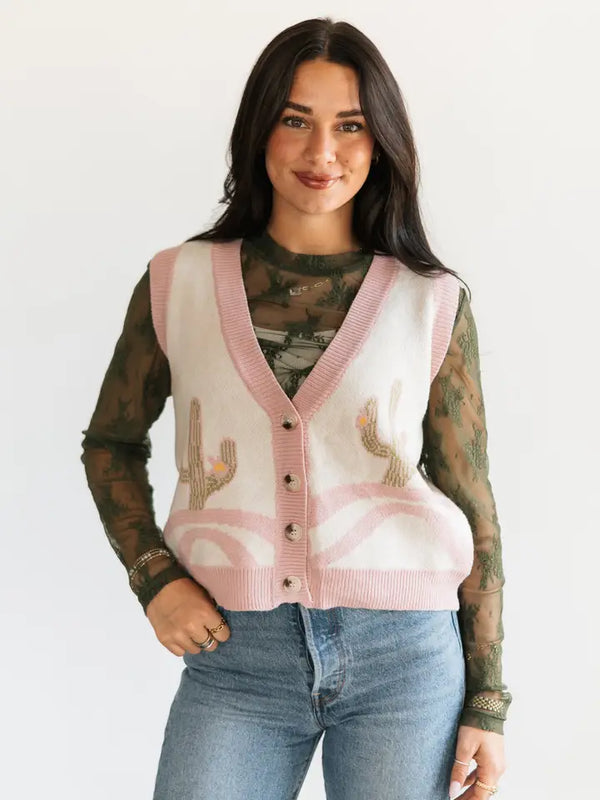 Pink Cactus Button Vest