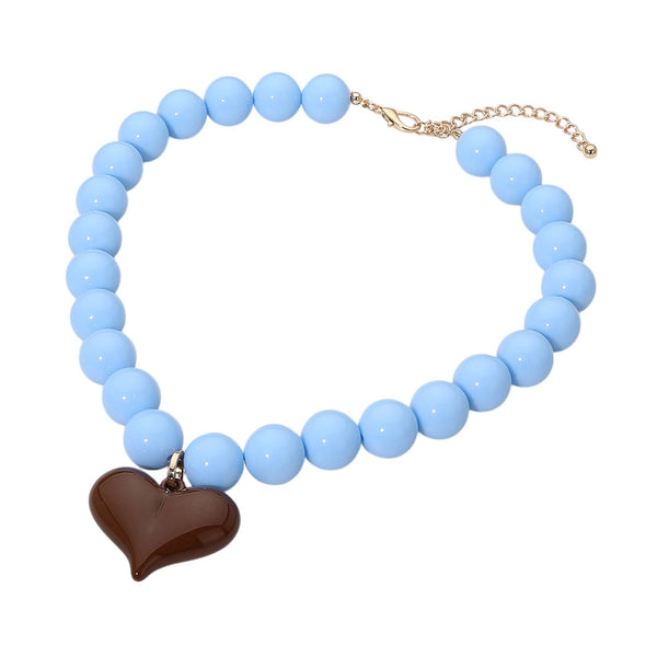 Chunky Heart Pendant Beaded Necklace
