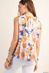 SALE KORI Tiered Sleeveless Floral Lined Top Ruffle Neck