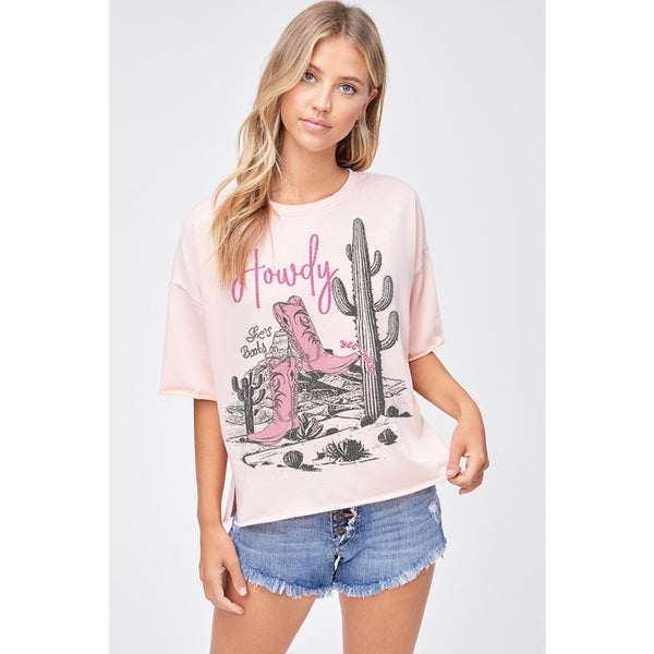Howdy Pink Cactus Terry Top