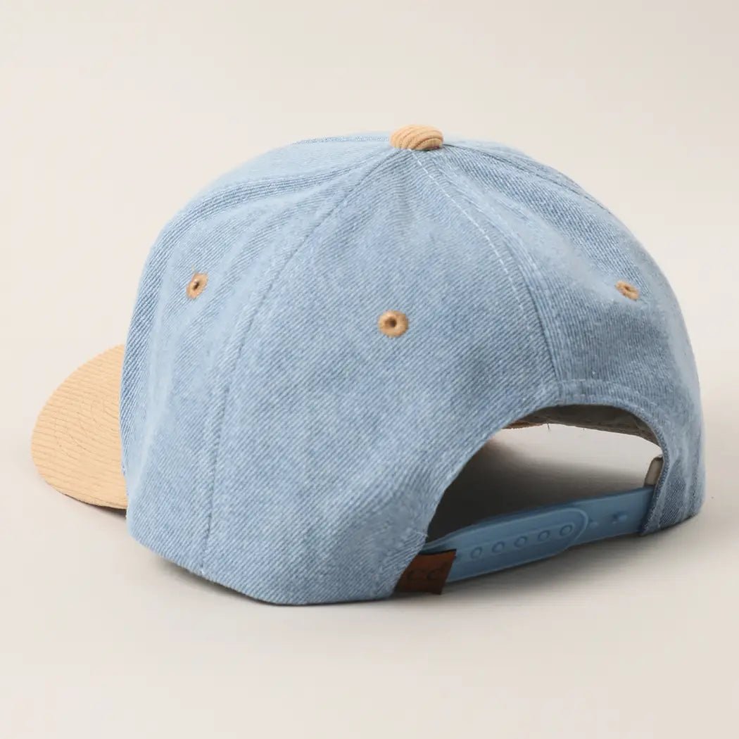 Wifey Two - Tone Denim Corduroy Trucker Hat - Blush & Cactus
