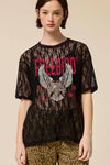 Free Bird 1776 Vintage Graphic Sheer Lace Tee - Blush & Cactus