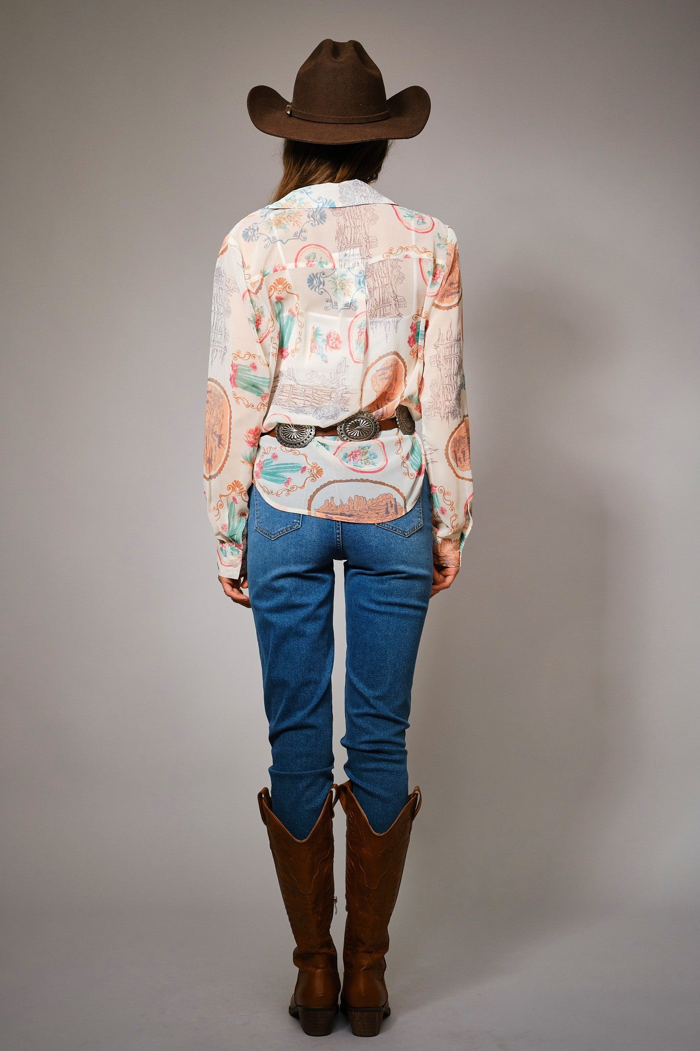 Blue B Western Print Chiffon Shirt - Blush & Cactus