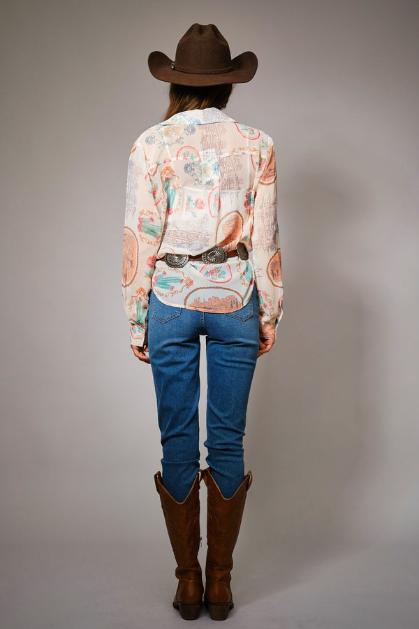 Blue B Western Print Chiffon Shirt - Blush & Cactus