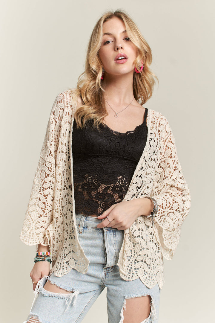 ADORA Long Sleeves Crochet Elastic Cardigan