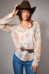 Blue B Western Print Chiffon Shirt - Blush & Cactus