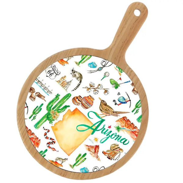 Arizona Az State Bamboo & Ceramic Cheese Board Rosanne Beck - Blush & Cactus